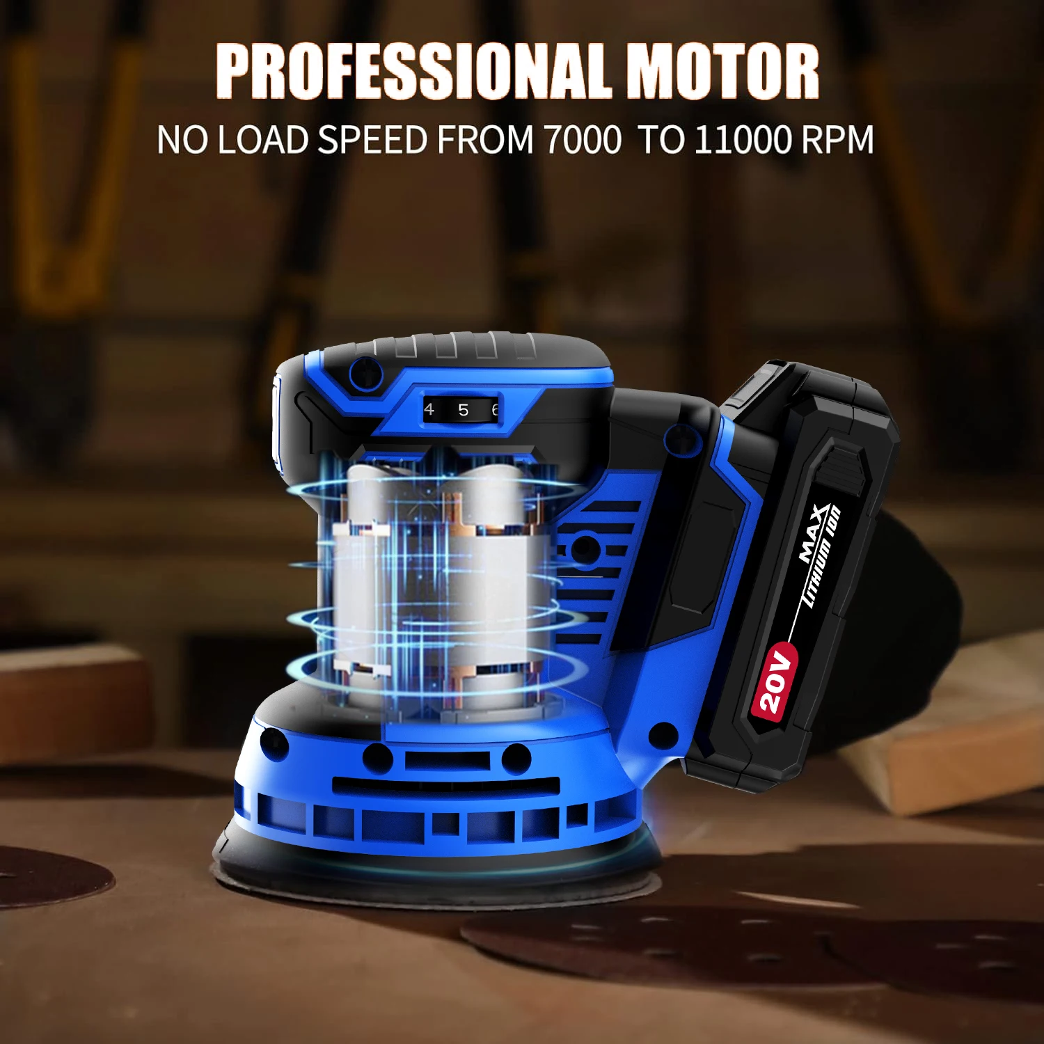 Hehui 20V 125Mm Wood Brush Floor Drywall Sanding Tools Cordless Sander Battery Mini Random Orbital Sander