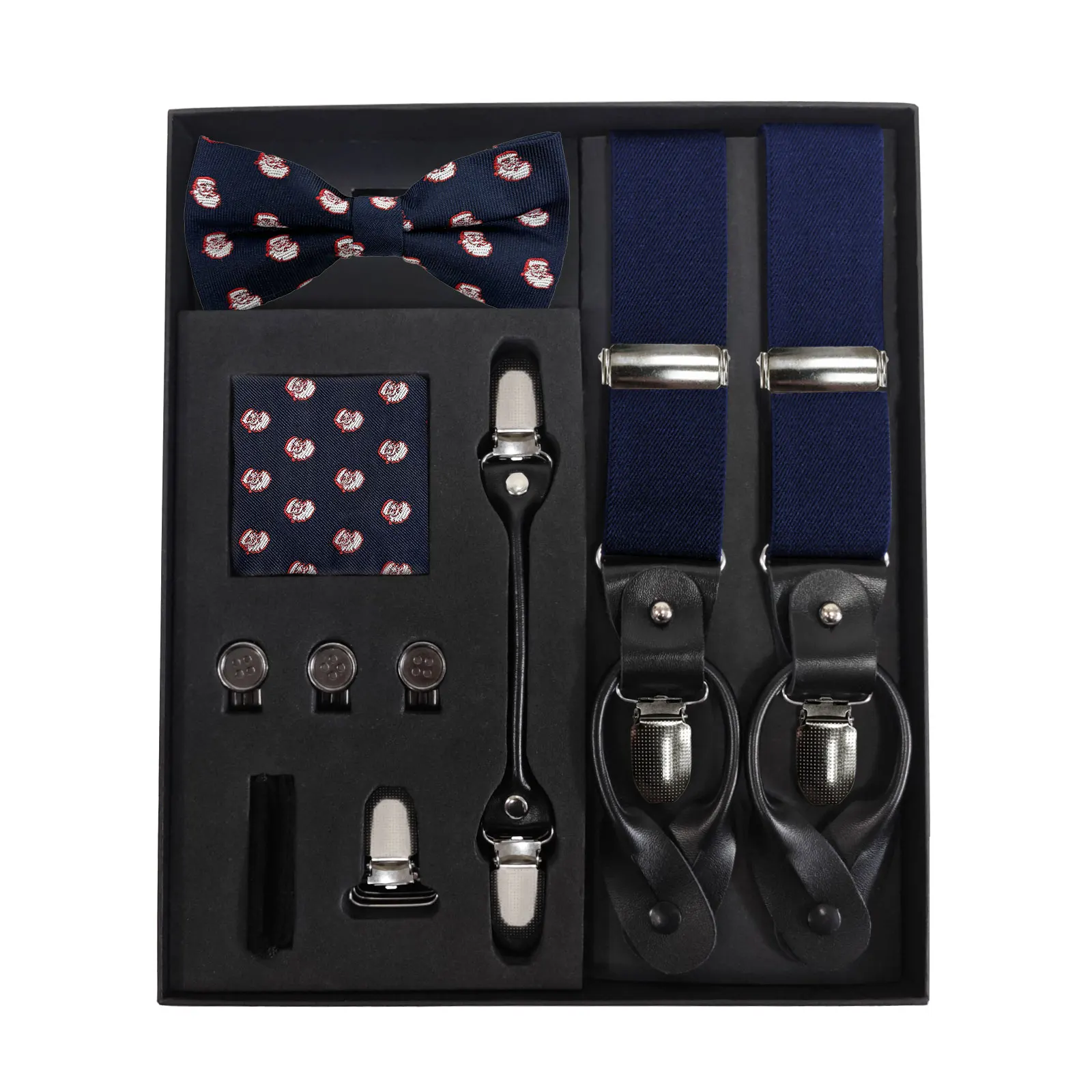 Iron button Christmas Suspenders and Bow Tie Sets for Men With cufflinks and Strap accessories for Wedding,party and Business