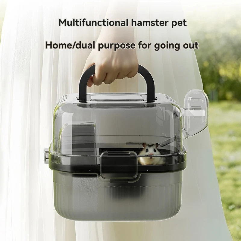 New Release 360 Degree Luxury Large Space Portable Transparent Hamster Acrylic Cage Suitcase Running Wheel Golden Silk Bear Cage