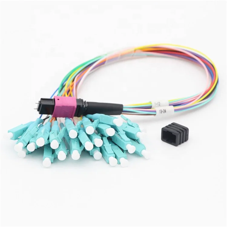 OM4 24 core MPO MTP-LC 0 9 мм fanout низкой вставки потери полярности B Ключ вверх до магистральный кабель для