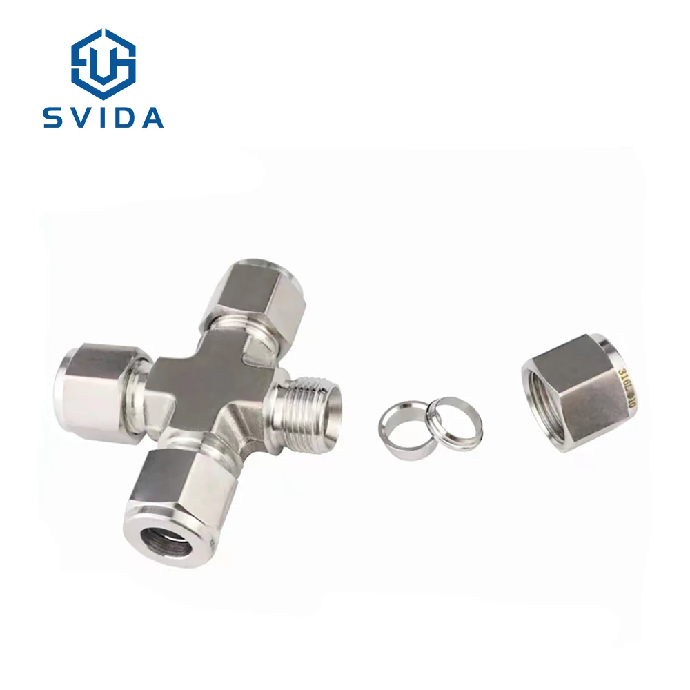 High Quality SS304 SS316 Compression Double Ferrule Tube Fitting 4 Ways Equal Union Cross