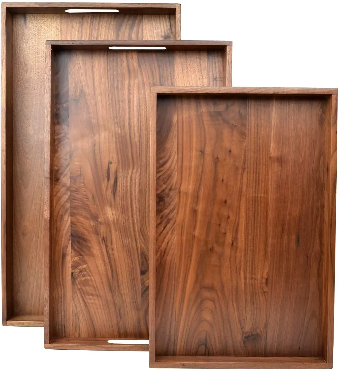large rectangle walnut wooden serving tray with handle