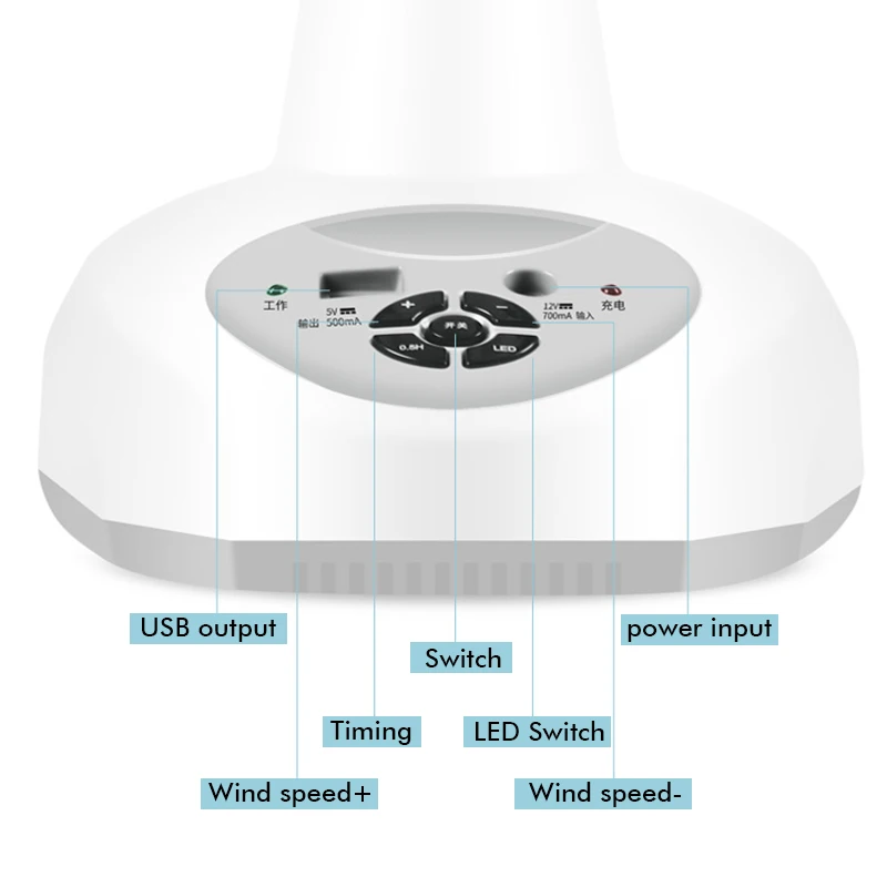 14 INCH 9 Speeds 6V Electric Charging AC/DC Solar Desk Fan With LED Light Rechargeable Table Fan