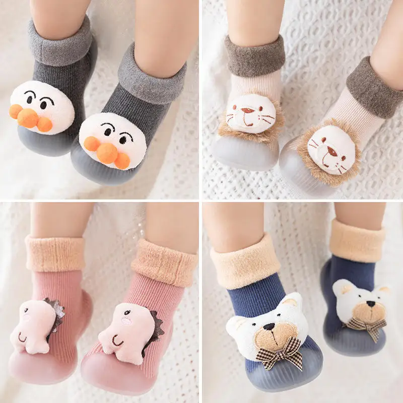 Cartoon doll walking shoes baby plush floor socks fashionable soft sole breathable grip socks