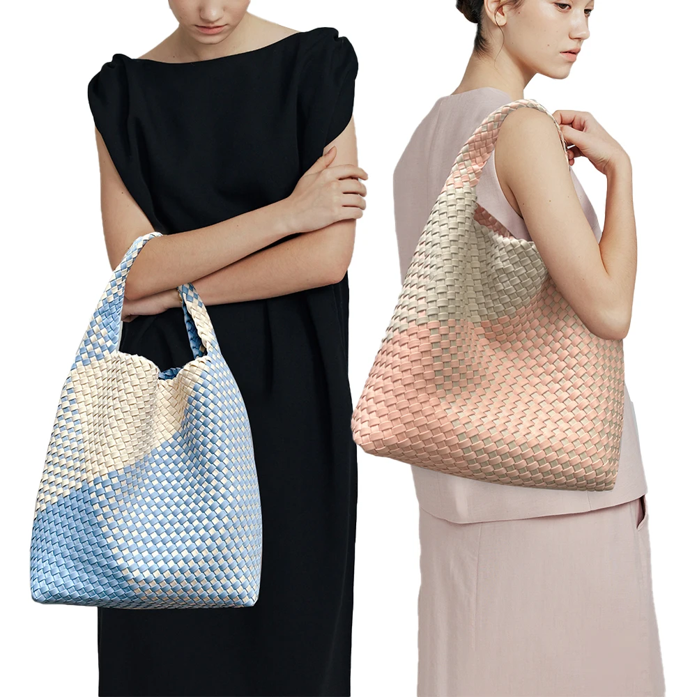 Fashion large shoulder woven Bags Neoprene Woven Large Summer Beach Travel Totes and Purses Vintage Handmade Shoulder Bags