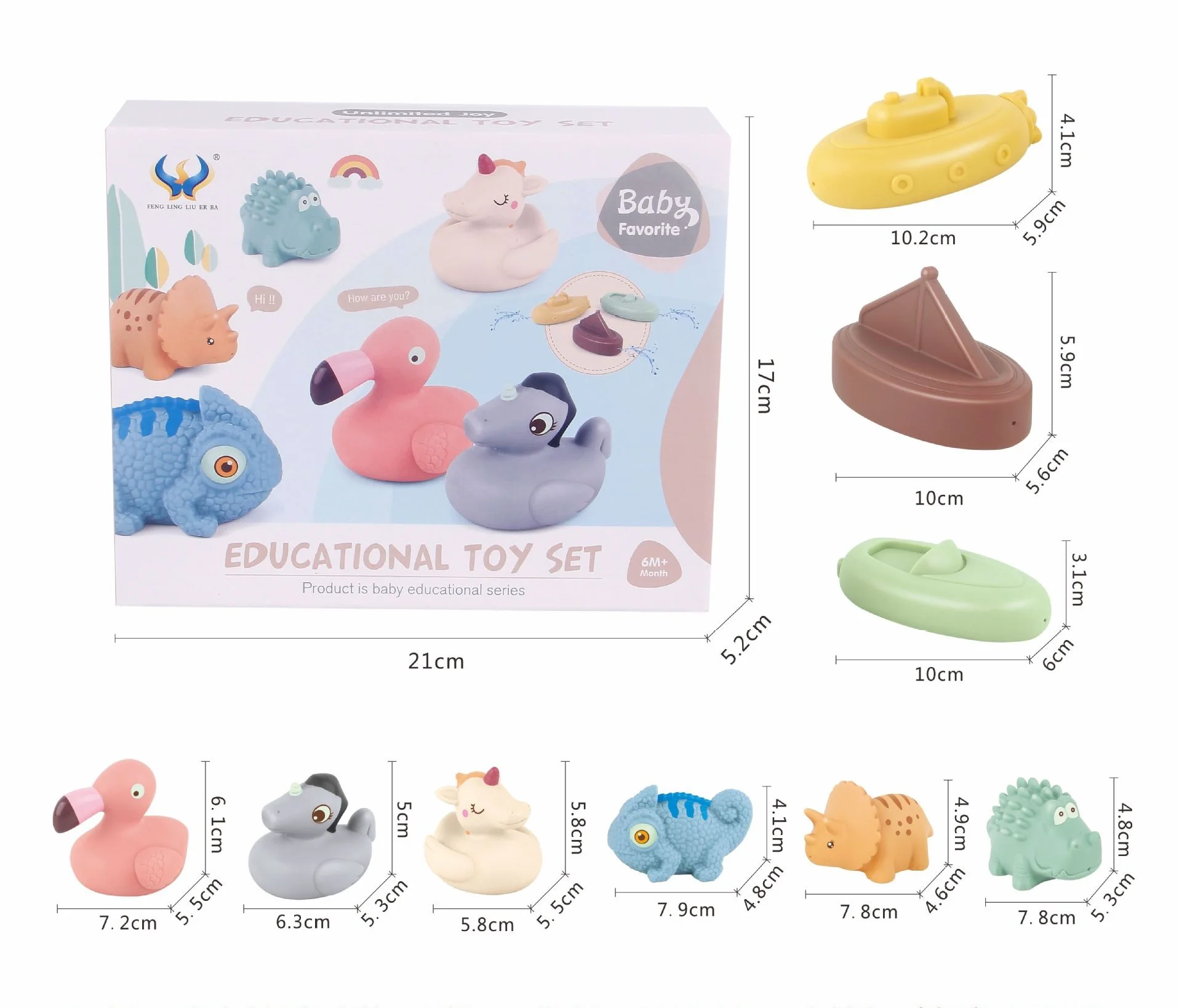 Early Education Silicone Teeth Animal Bath Toy Soft Glue Building Block for Infant Teething Sorting Nesting & Stacking Toys