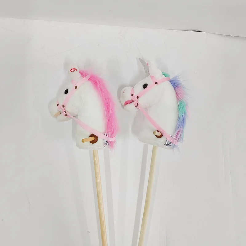 Stick Horse Plush Handcrafted Hobby Horse on A Stick with Wood