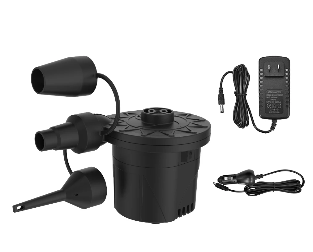 High quality 12V household electric inflator/deflator electric air pump with 3 nozzles for air mattress water floatation