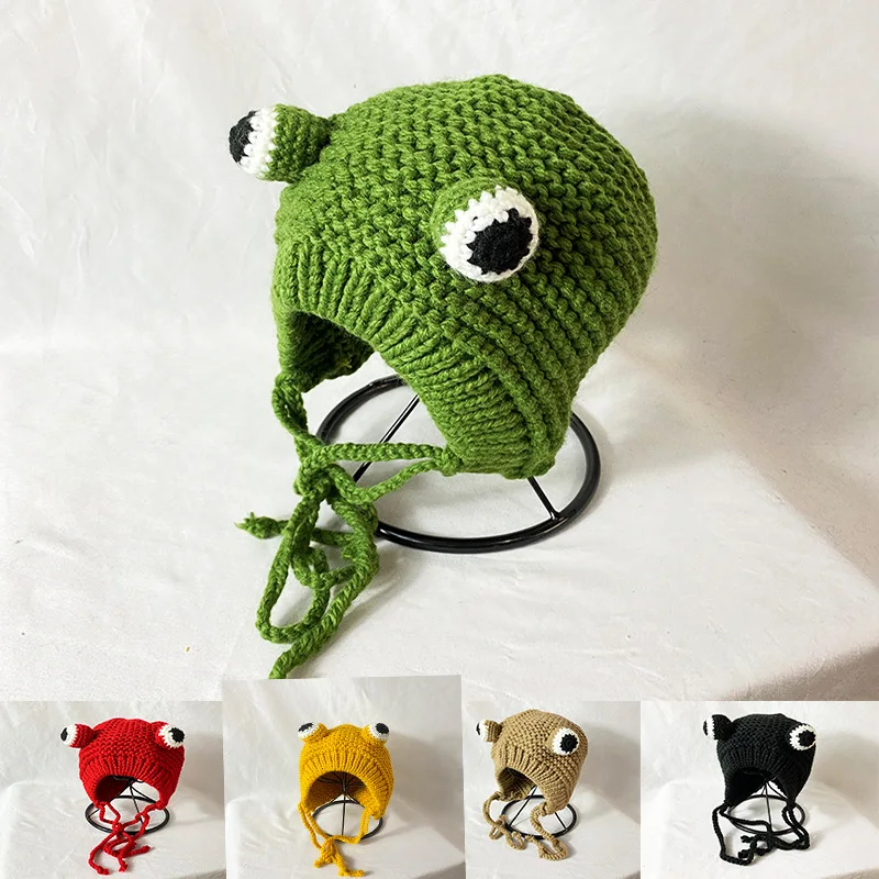 Baby Hand-Knitted Cute Frog Clothing Set Newborn Baby Crochet Knit Hat Girl Boy  Newborn Photography Props Costume