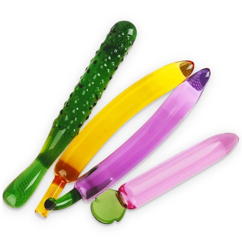 Smooth Vegetable Fruit Penis Solid Crystal Dildo Anal Butt Plug Female Masturbator Glass Cucumber Penis Stick No Vibration