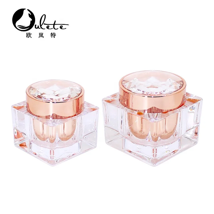 30g 50g high grades square plastic rose gold cosmetics cream jar with shiny diamond lid