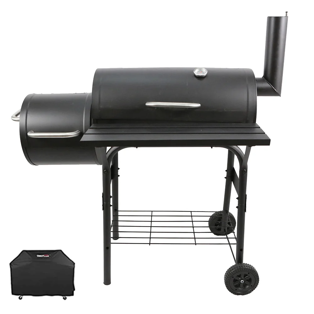 Large Smokeless Charcoal Barbecue Grill Outdoor Backyard Garden Skewer Grill Black Roasting BBQ Grills With Trolley Barrel