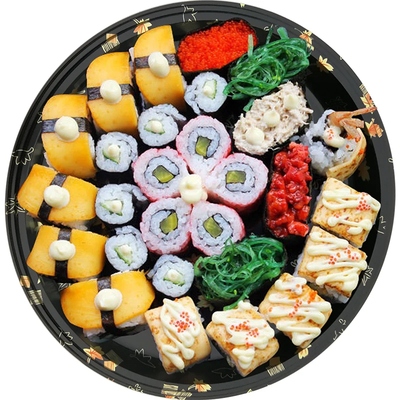 Round Sushi Disposable Take-Out Japanese Printed Salmon Sashimi Platter Packing Box