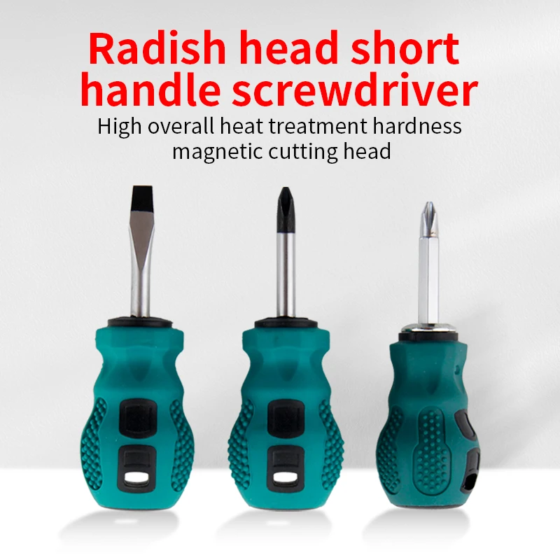 Dual-Purpose Retractable Cross-Shaped Phillips & Nut Screwdriver with Steel Short-Handled Radish OEM Customizable for Repair Use