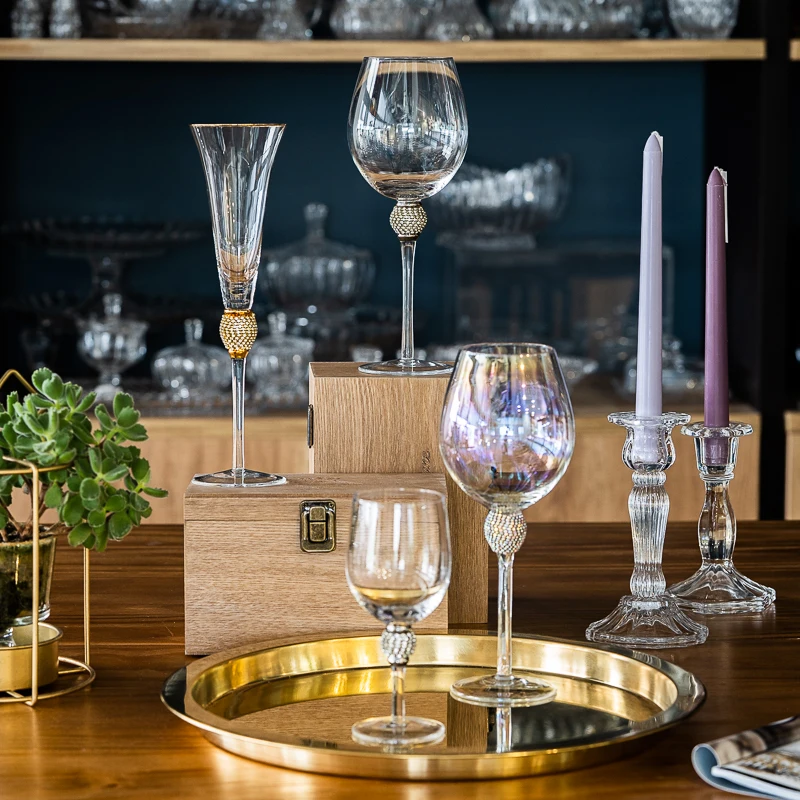 High Quality Rhinestone Decoration Fancy Colored Red Wine Glass