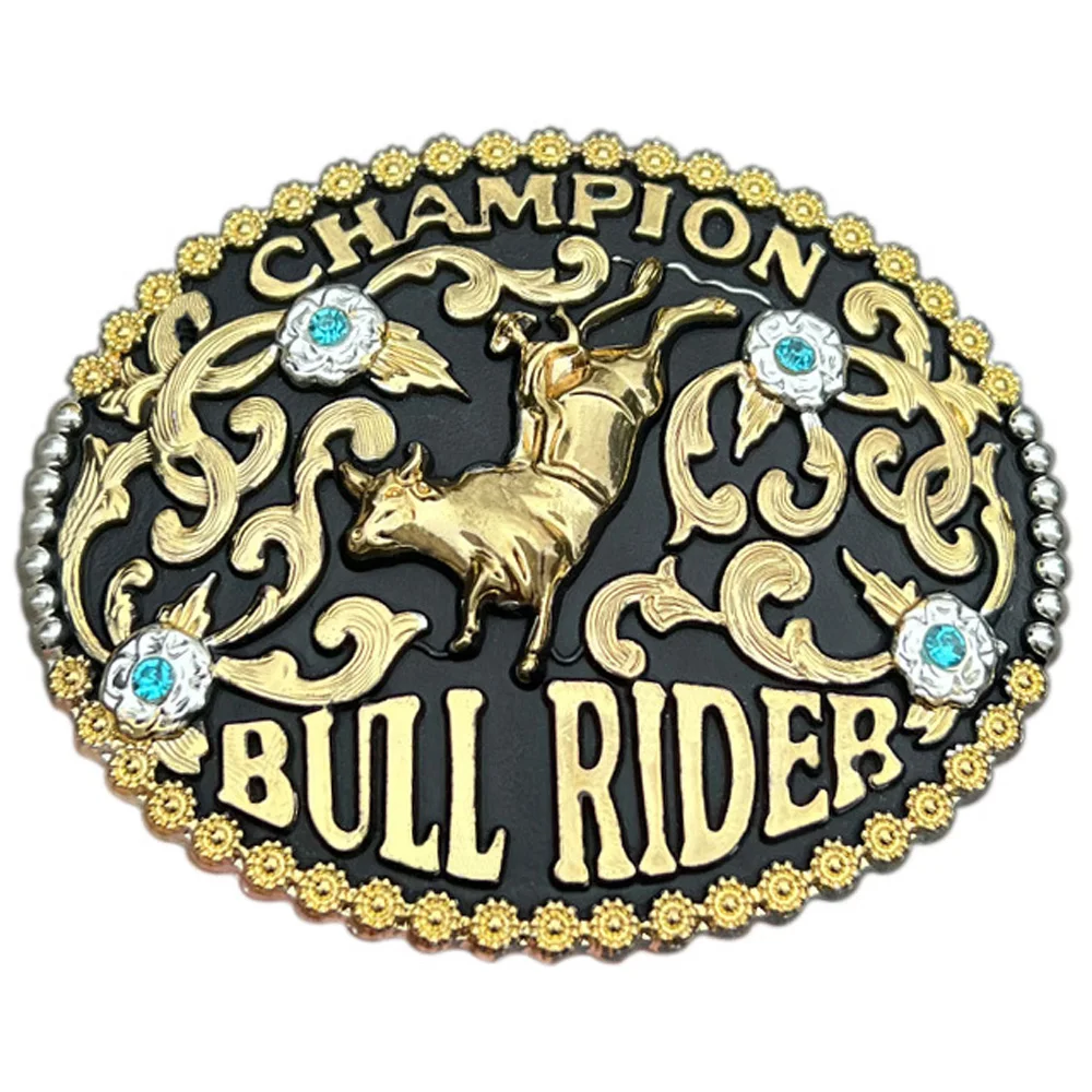 High Quality Metal Diamond Belt Buckle Western Cowboy Gold Bull Rider Belt Buckle