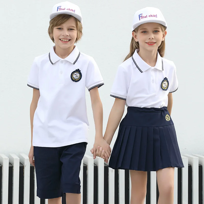 OEM/ODM Wholesale Children Boys Shirt Girls Skirt Kindergarten Preschool Primary School Uniform Polo Shirt Designs with Pictures