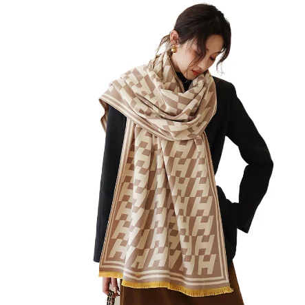 Korean version of the new autumn and winter letter H fashion warm scarf dual-use imitation cashmere air conditioning shawl scarf