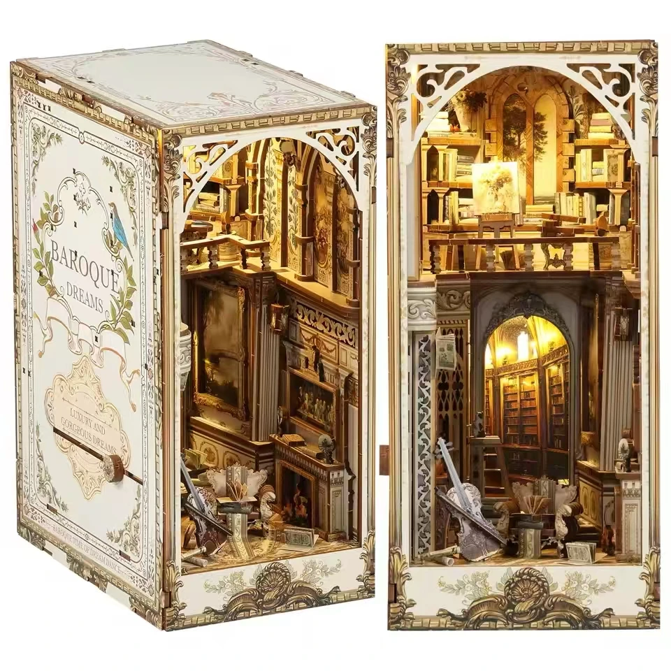 Hamaileon Book Nook Kit DIY Bookend строительный комплект 3D Puzzle Изысканная головоломка кукольный домик головоломки (барочные мечты SQ21)