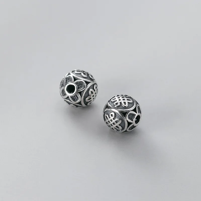 925 Silver Matte Chinese Knot 12MM Round Beads Spacer For Bracelet Handmade DIY Jewelry Accessories Wholesale