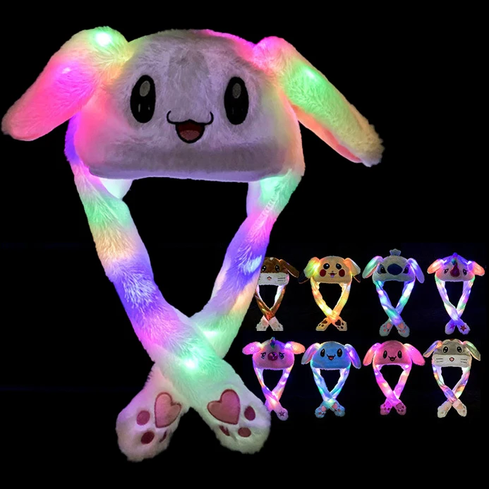 free sample custom Personalize plush duck flap hat for kids play/plush led light bear hat/stuffed plush led rabbit hat for party
