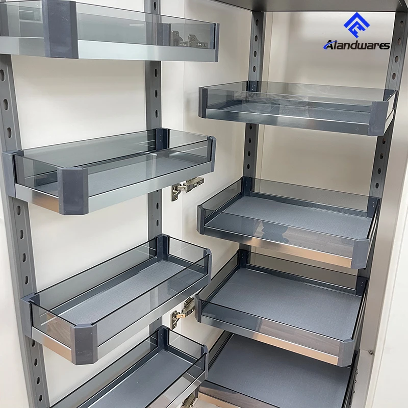 Functional Kitchen Pantry Organizer Soft Close Tandem Storage Basket Unit Tall Pull Out Pantry