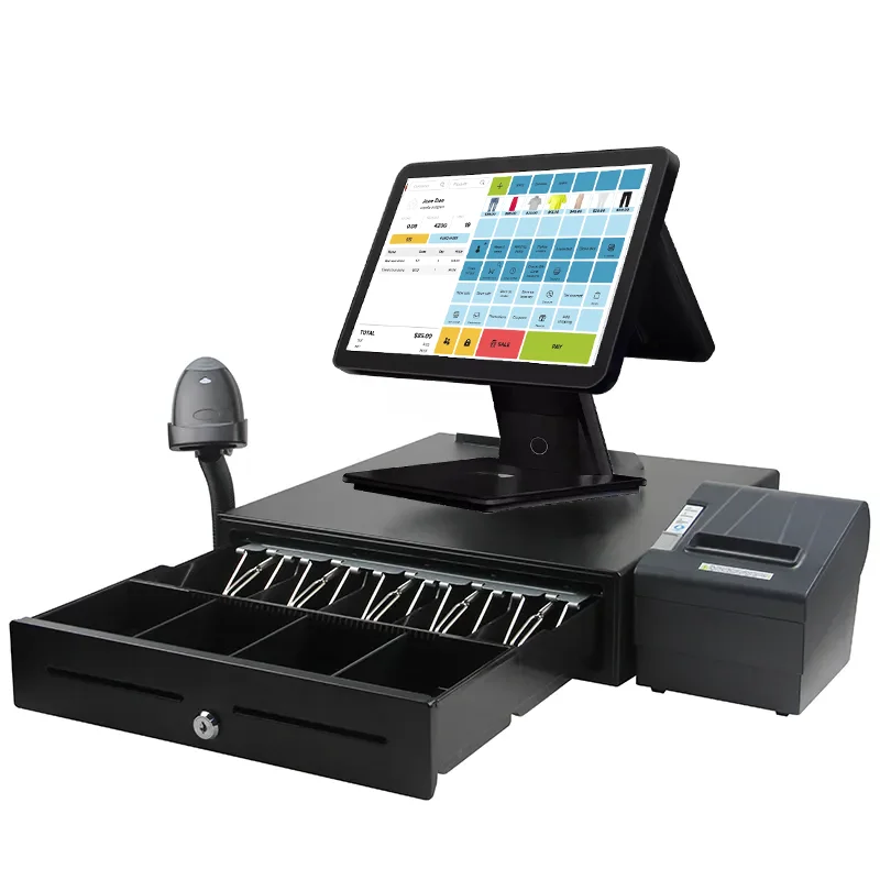 Cashier equipments all in one pos capacitive touch screen monitor cash register pos system machine with 58mm printer for pc