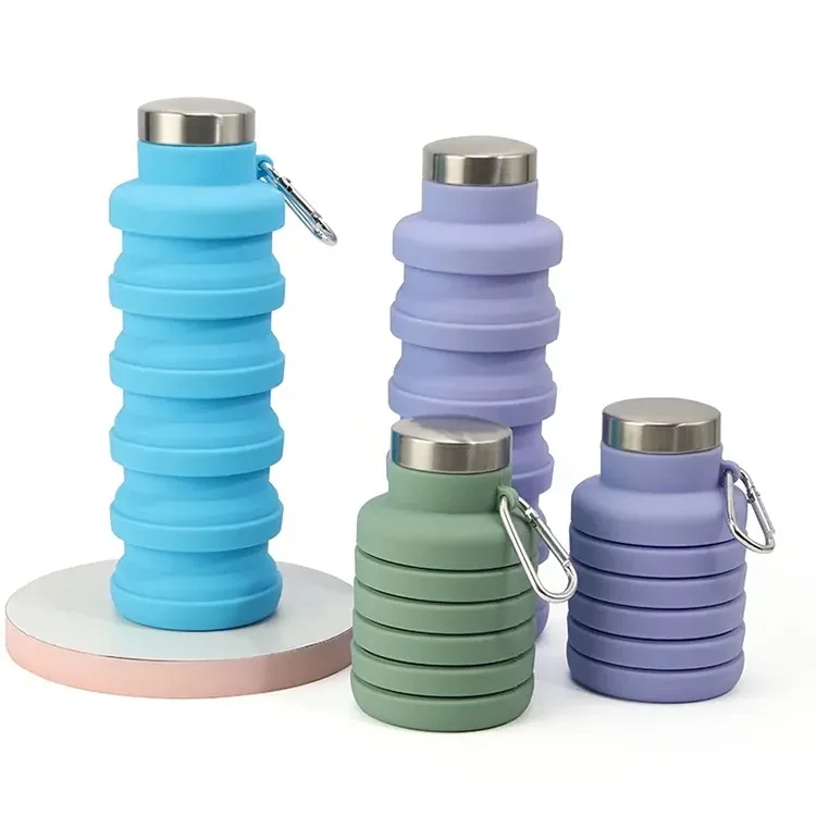 BPA Free 500ml Reusable Silicone Foldable Water Bottle Leakproof Collapsible Sports Travel Gym Accessory