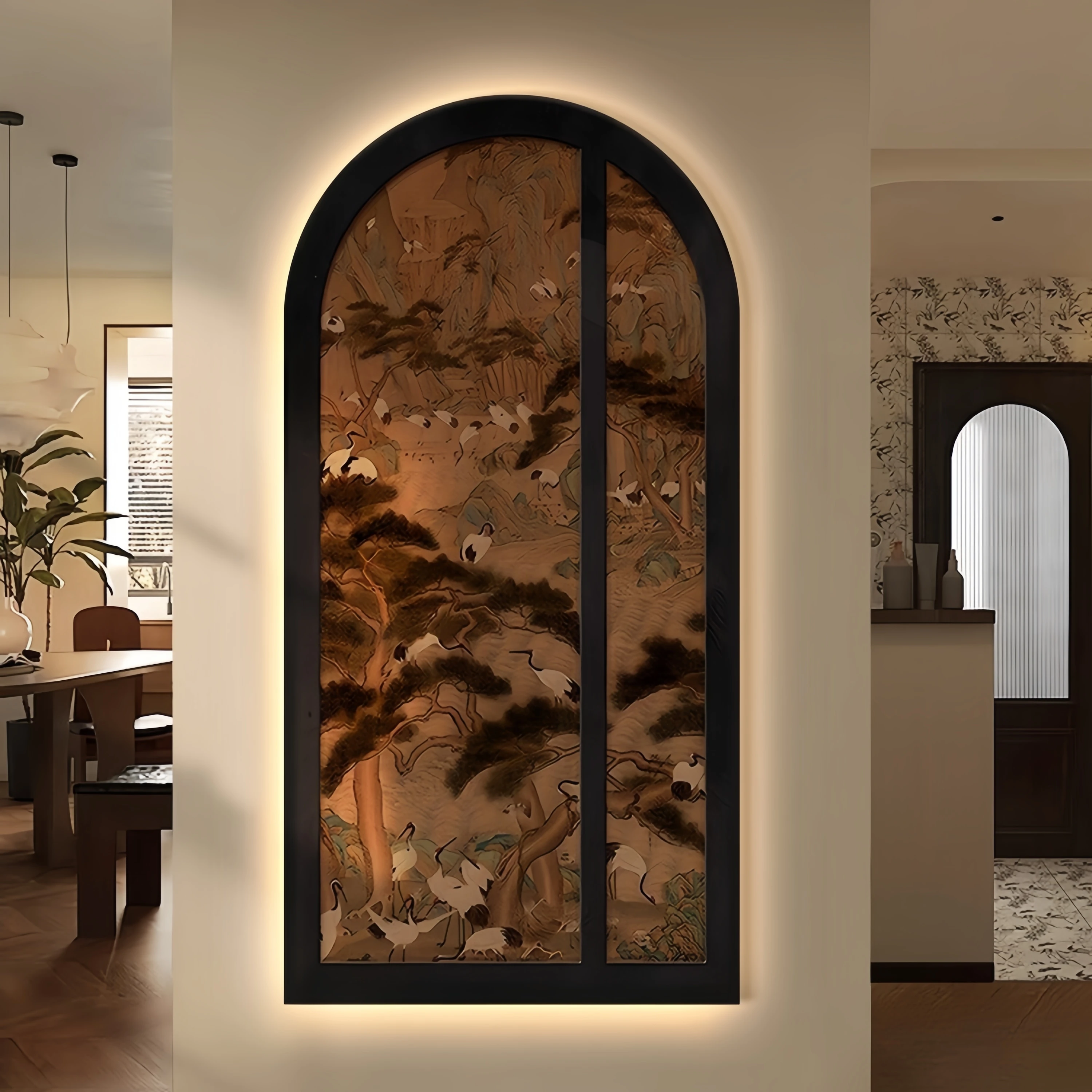 Modern Decorative Painting Creative Plum Blossom Led Light Mural Premium Luxury Corridor Aisle Wall Art