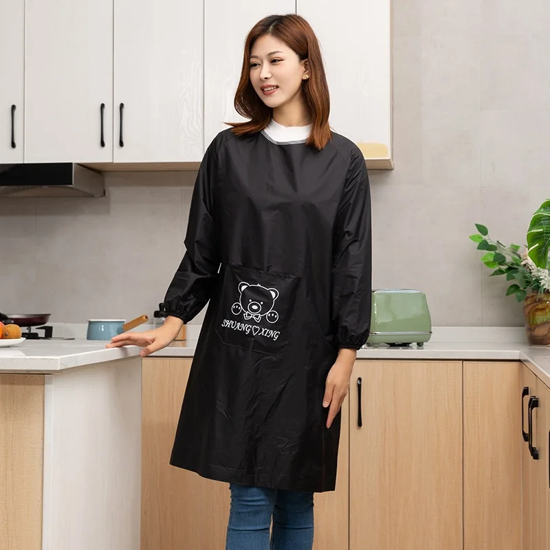 2023 New Arrival Logo Printed Reverse Blouse Waterproof Oil-Proof Long Sleeves Bib Apron Men Women Home Kitchen Cleaning Work
