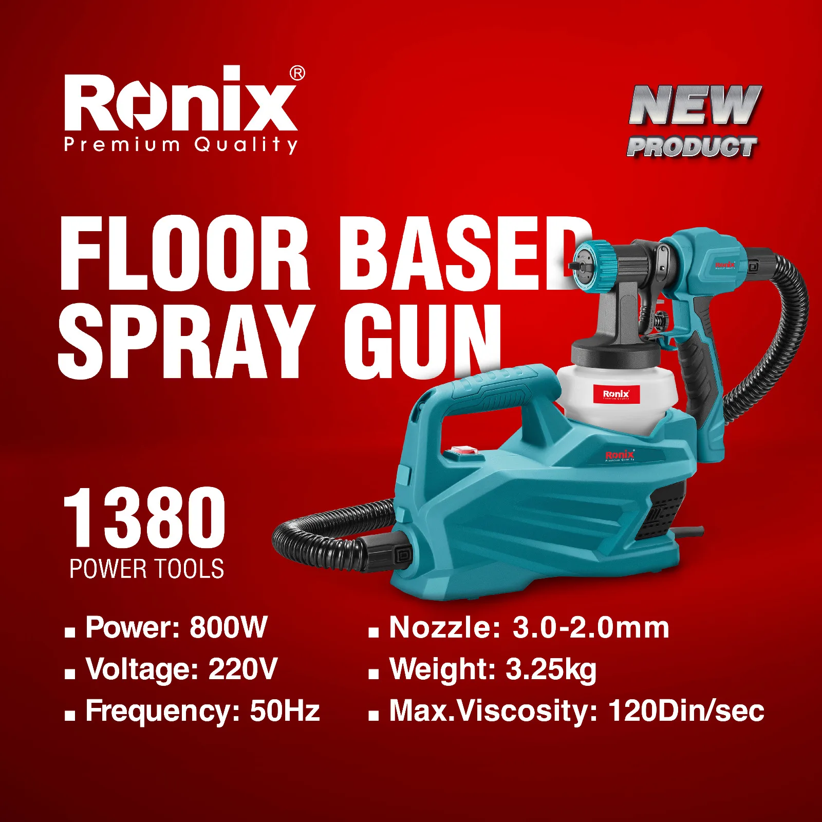 Ronix 1380 Model 800W Removable Adjustable Type High Pressure Electric Paint Spray Gun 800ml Floor Based Spray Gun