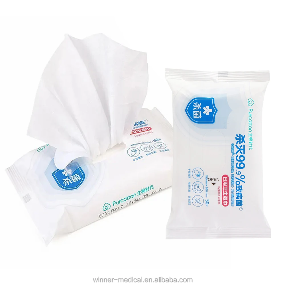 WINNER OEM Premium Wet Wipes 100% Natural Cotton 50 Count Wet Tissue Wipes Lsopropyl Alcohol Wipes For Baby Hand Cleaning