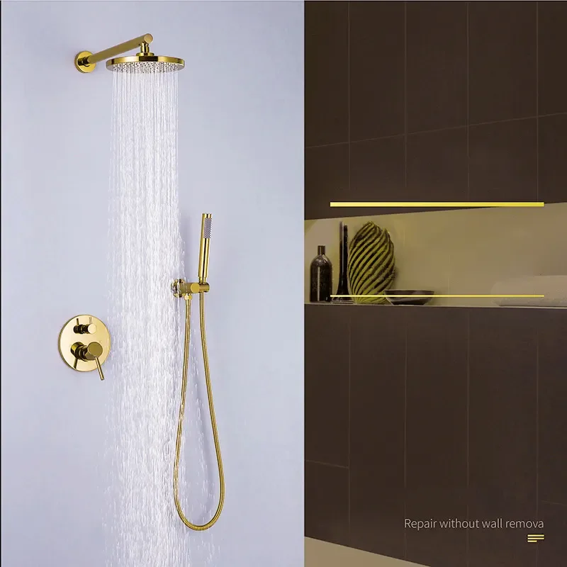 8 inch Shower Head Gold Finish Two Functions Rain Shower System Set with Handheld Shower For  Bathroom