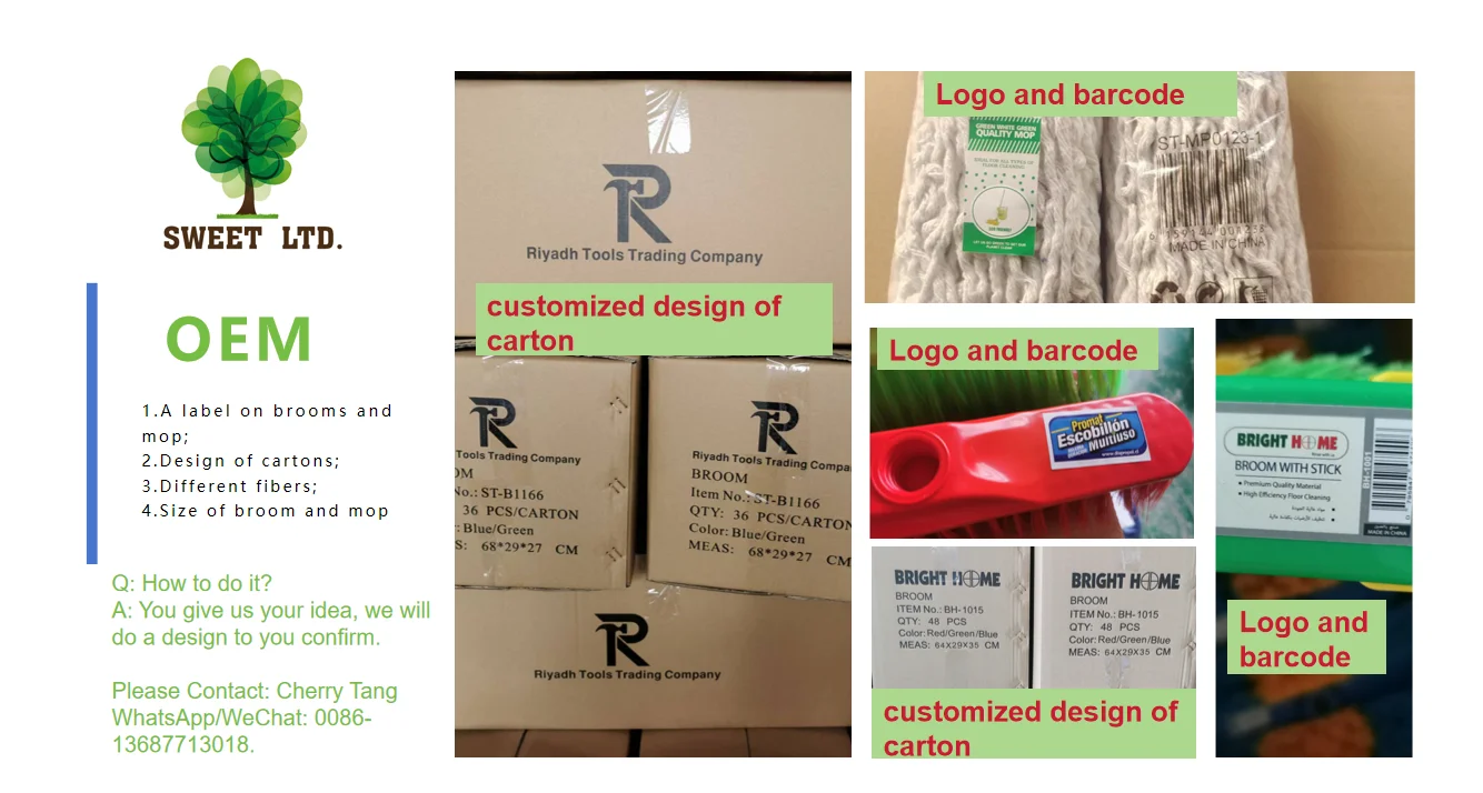 Sweet Manufacture Household Items PET Fiber Escoba Broom Brush with Wooden Stick PP Material Head Dustpan Mop for Home Cleaning