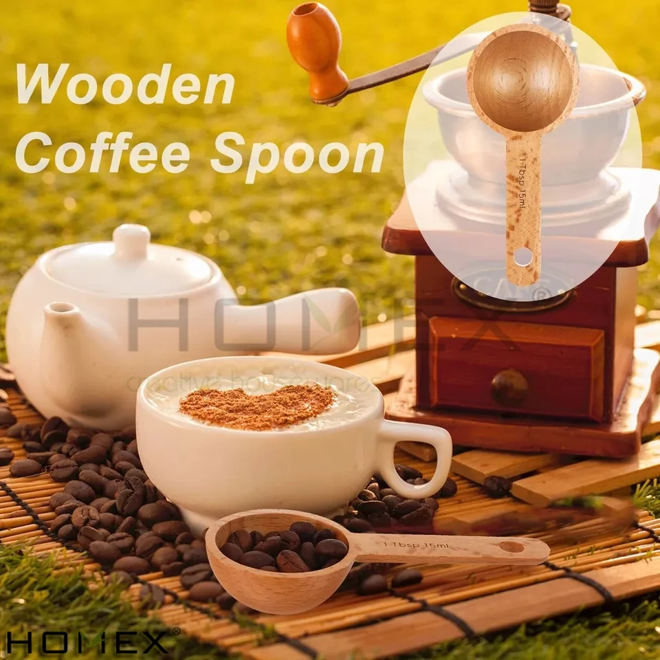 Kitchen Home Measuring Powder Seasoning Spoon Wooden Measure Scoop Coffee Manual Coffee Maker Set