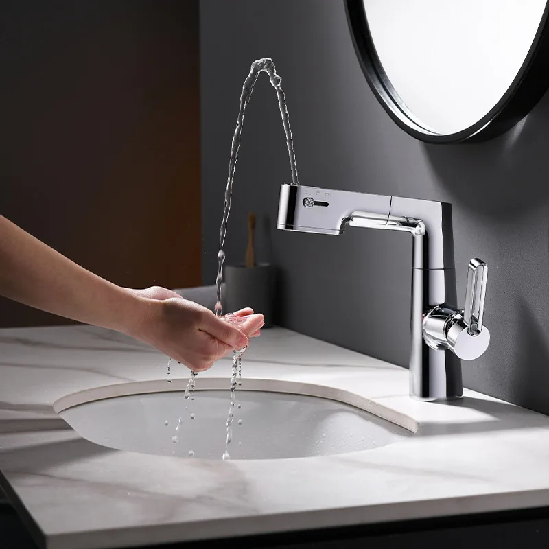 Intelligent Brass Mixer Tap Single Handle Wash Basin Faucet Handle Ht and Cold Water Control Waterfall Basin Faucet
