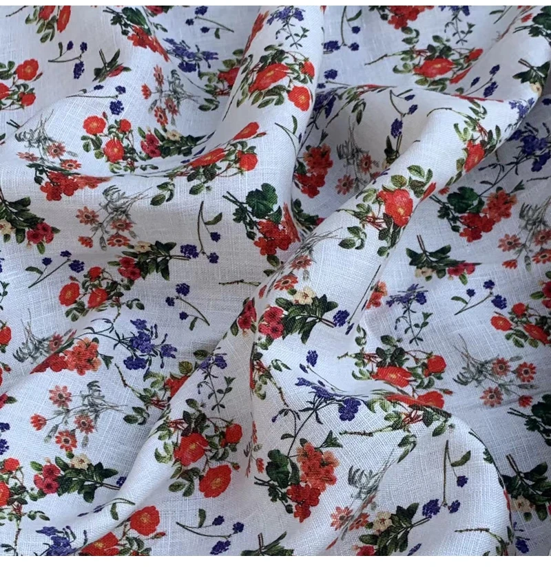 160 GSM French Linen Digital Fabric Printed customized design Floral Linen Fabric