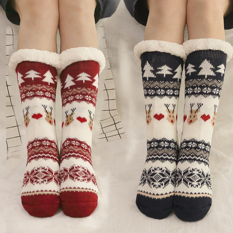 Women Fuzzy House Christmas Socks Indoor Winter Warm Furry Winter Socks