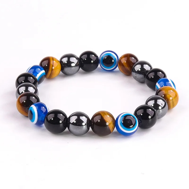 wholesale 10MM crystal beads braided Natural Gemstone obsidian Healing Spiritual magnet single loop tiger eye stone bracelet