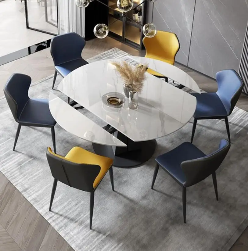 Modern Rock Plate Leather Chairs For Dinning Table Telescoping And Rotating