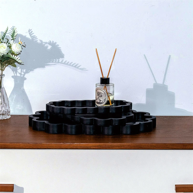 Home Decor Black and White Wooden Sarving 3pc/Set Tray Customized Wooden Scalloped Platter Tray