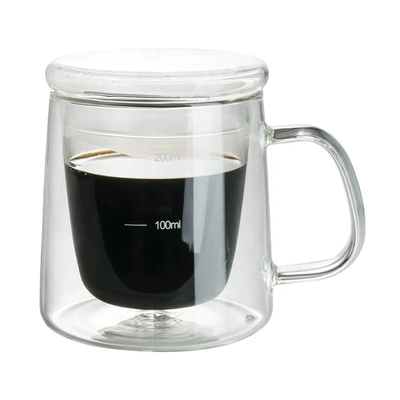 Office supplies double - layer tropical handle with graduated transparent glass coffee mugs
