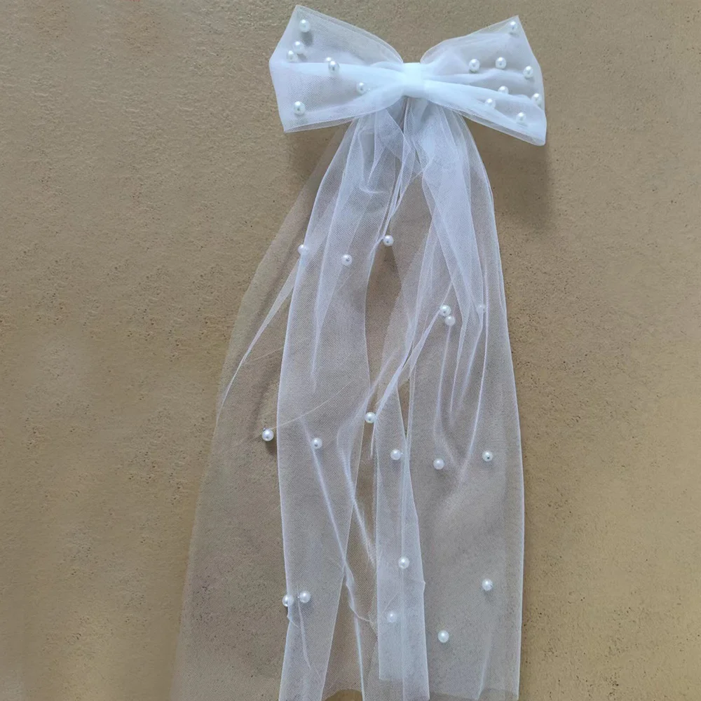 Wholesale Beautiful Veil Bow Women Hair Accessories Wedding Bridal Pearl Veil Bow