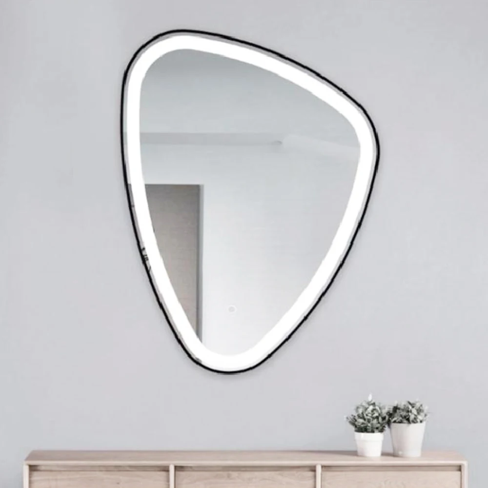 Home Decoration Rectangle Shape Mirror Hotel Room Full Length Dressing Golden Frame Smart LED Bathroom Wall Mirrors with Light