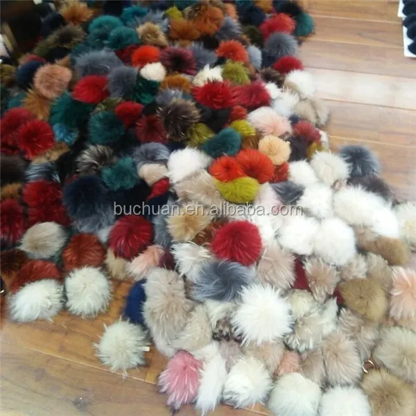 jimi usa beanie raw 10 cm navy blue real pompom raccoon fur pompom snaps with button