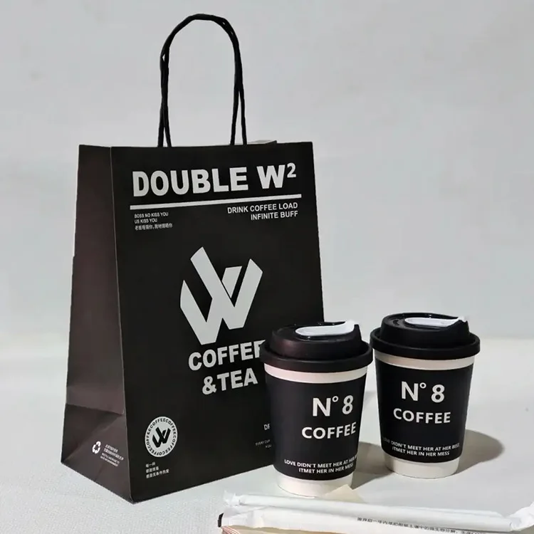 Custom Printed Your Own Logo Carry Food Coffee Delivery Packaging Kraft Takeout Paper Bag