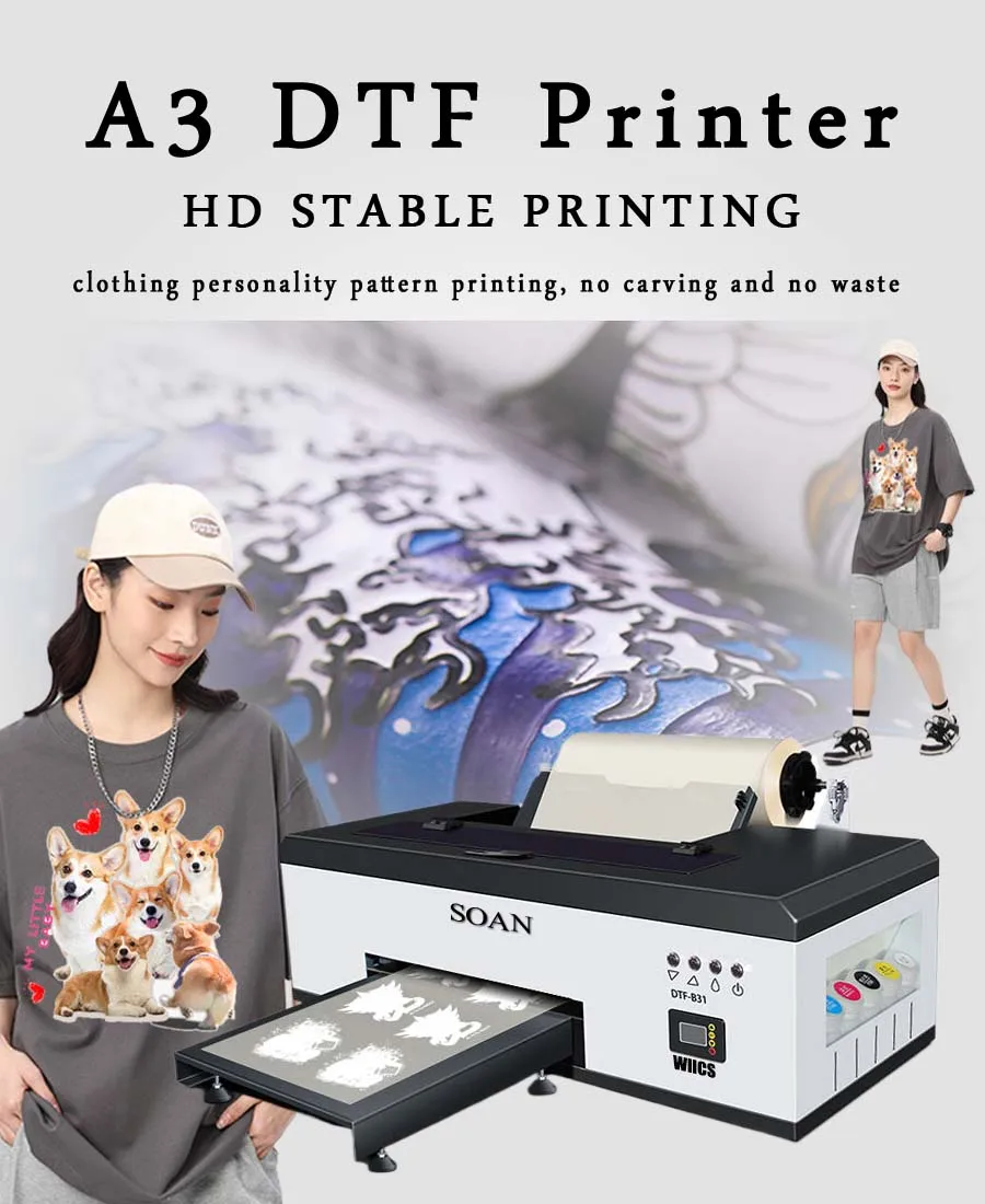 12 INCHES A3 Dtf Printer machine A3 SIZE Pet Film Heat Transfer Dtf Printer for DIY shop business T-shirt fabrics bags  printer