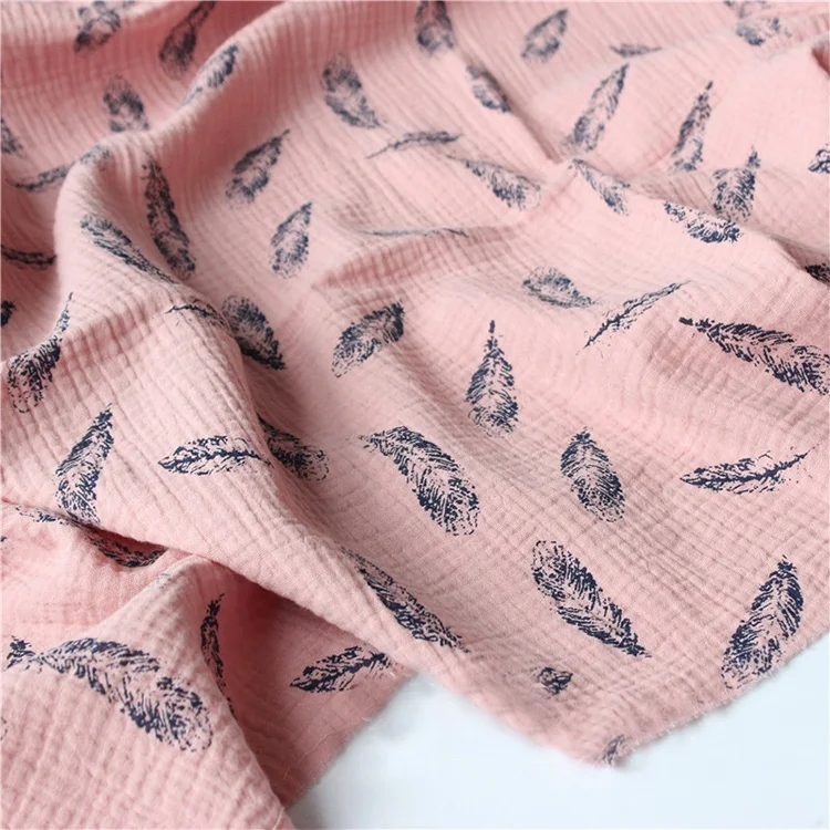 
Wholesale soft skin-friendly double layer muslin crinkle dandelion printed gauze crepe fabric rolls for children sleepwear 
