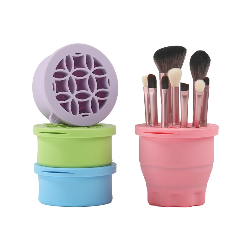 Factory Two-In-One Washing Cosmetic Brush And Drying Brush Holder Beauty Tools Collapsible Silicone Makeup Brush Cleaner Pad