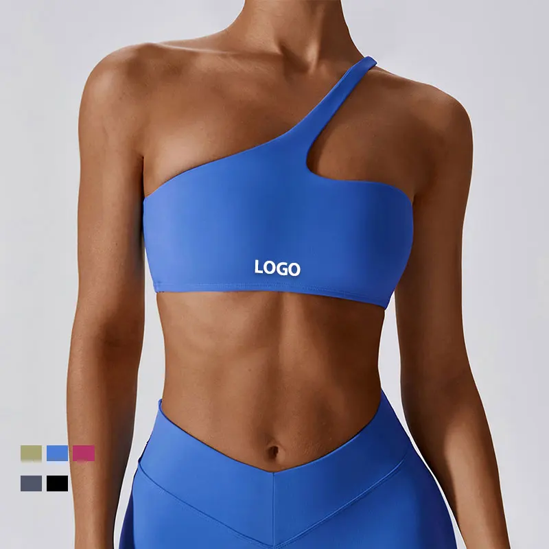 New Arrivals Women Yoga Bra Top Removable Padded One Shoulder Sports Bra Custom LOGO Gym Wear Gym Bra